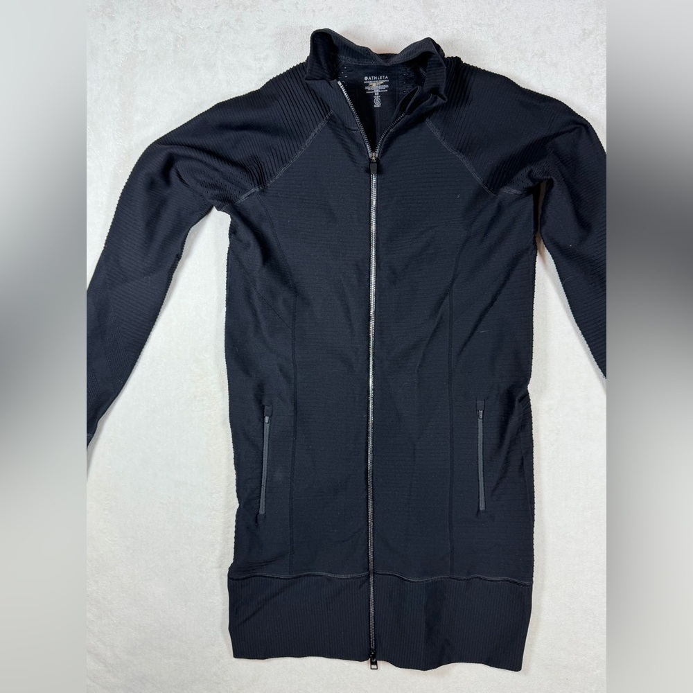 Athleta Size XS Rye Black Ribbed Performance Full-Zip Jacket - Picture 3 of 10
